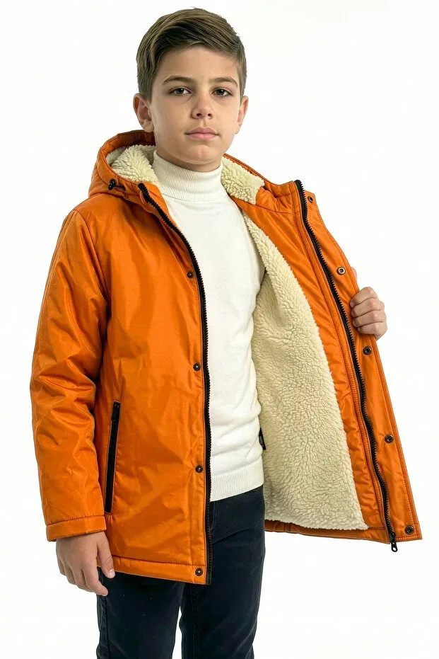 Детское пальто-парка для мальчиков с капюшоном Qawwa, Orange — фото 4