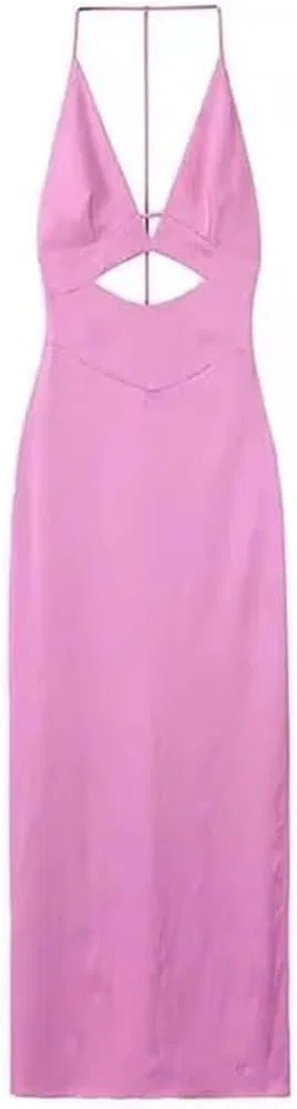 Женское коктейльное платье с открытой спиной, Pink