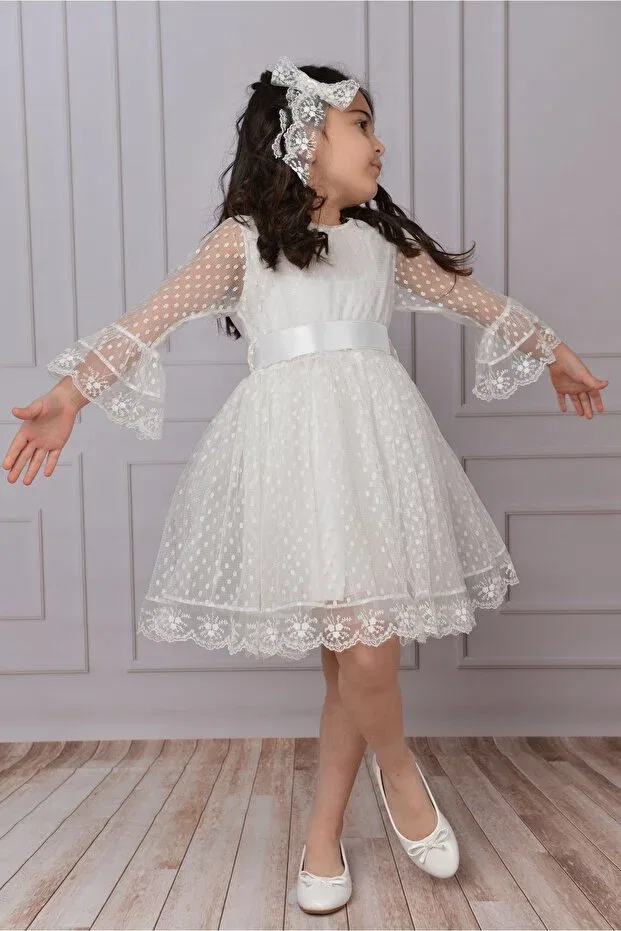 Детское платье для девочек кружевное Delfini Kids, White — фото 3