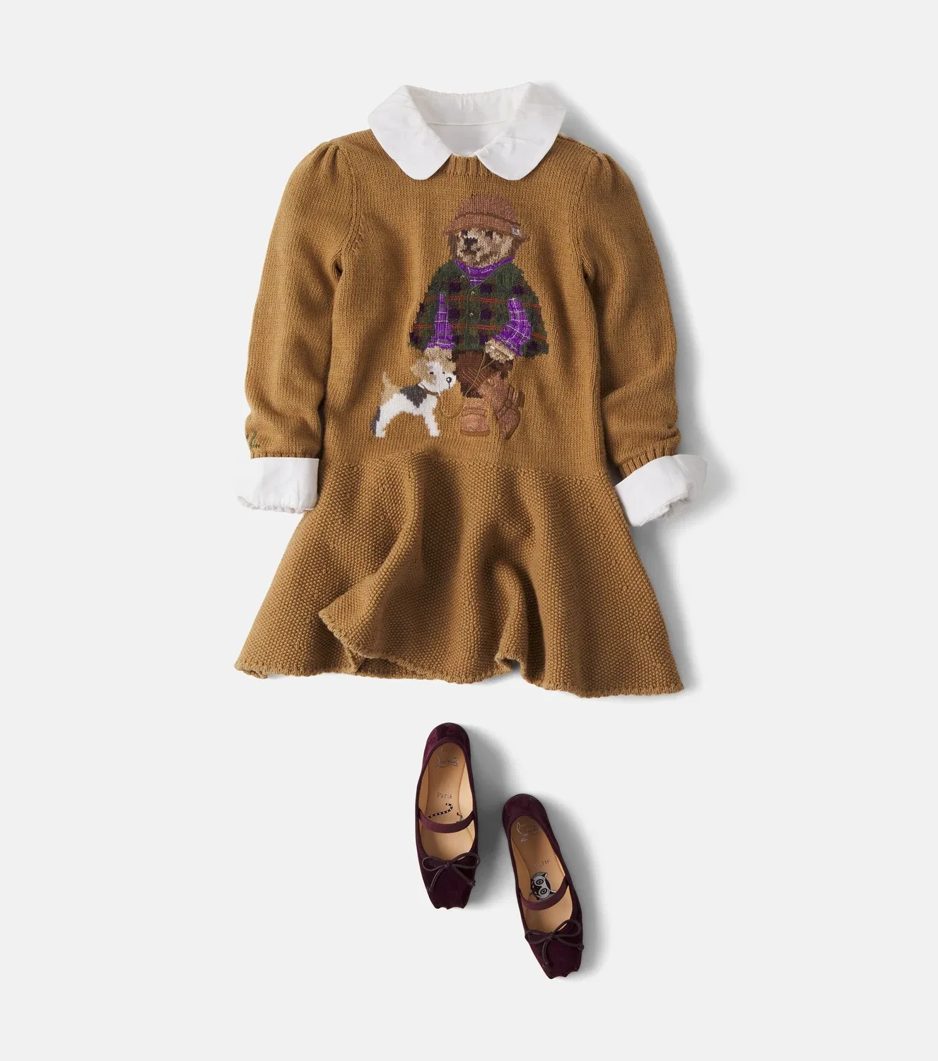 Платье хлопковое Polo Bear Polo Ralph Lauren Kids, бежевый — фото 2