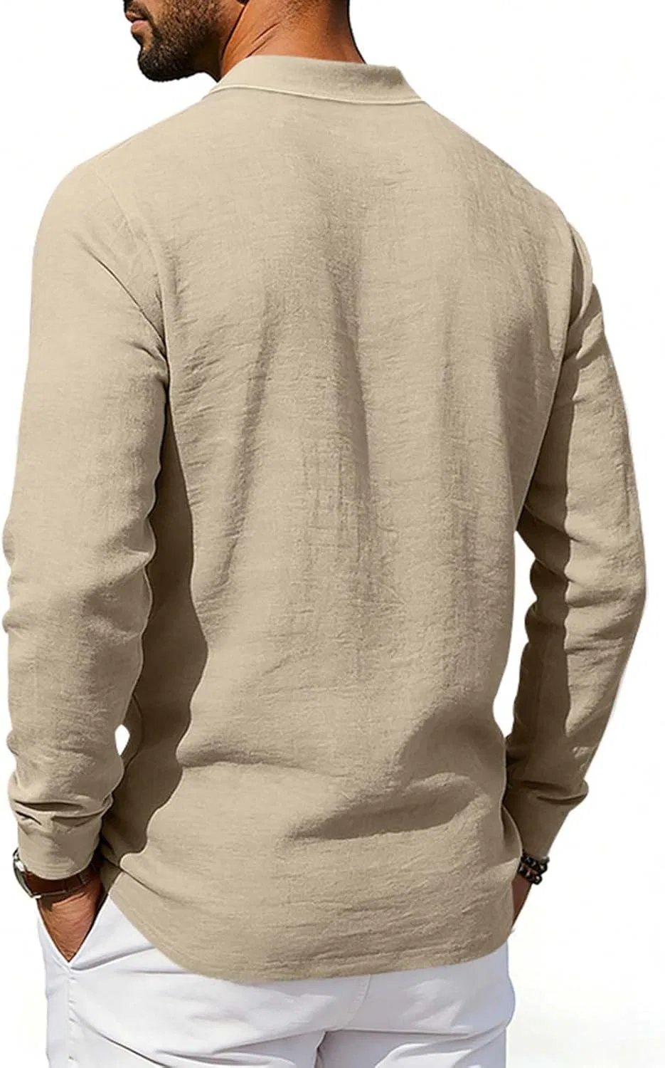 Мужская длинная футболка поло с воротником Polyester, Khaki — фото 3