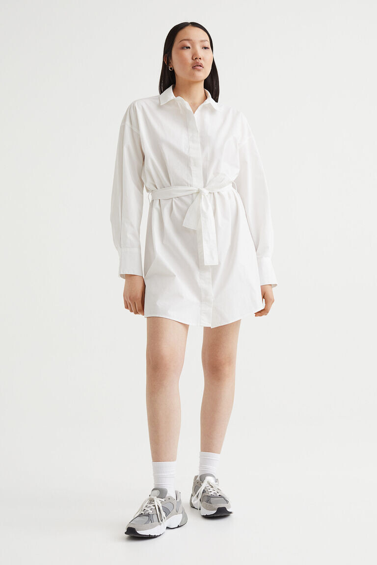 

Платье-рубашка с поясом H&M, белый