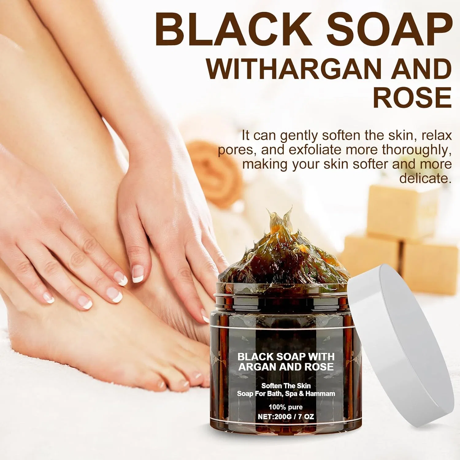 Мыло Morocco Black Soap с арганом и розой, Kaezuy, 3 шт, 100 г, Rose — фото 3