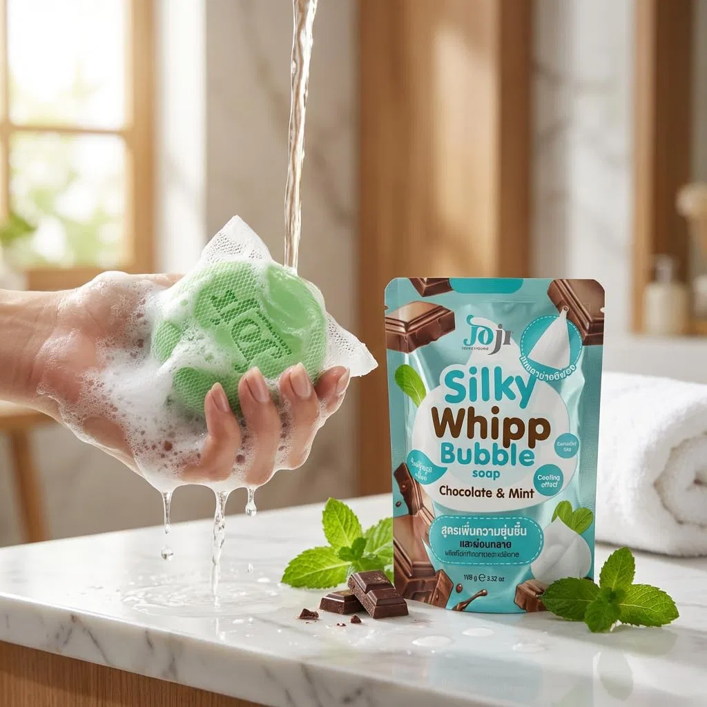 Мыло для душа Silky Whipp Bubble Soap, ALIBOOSTER, 100г, с шоколадно-мятным ароматом — фото 2