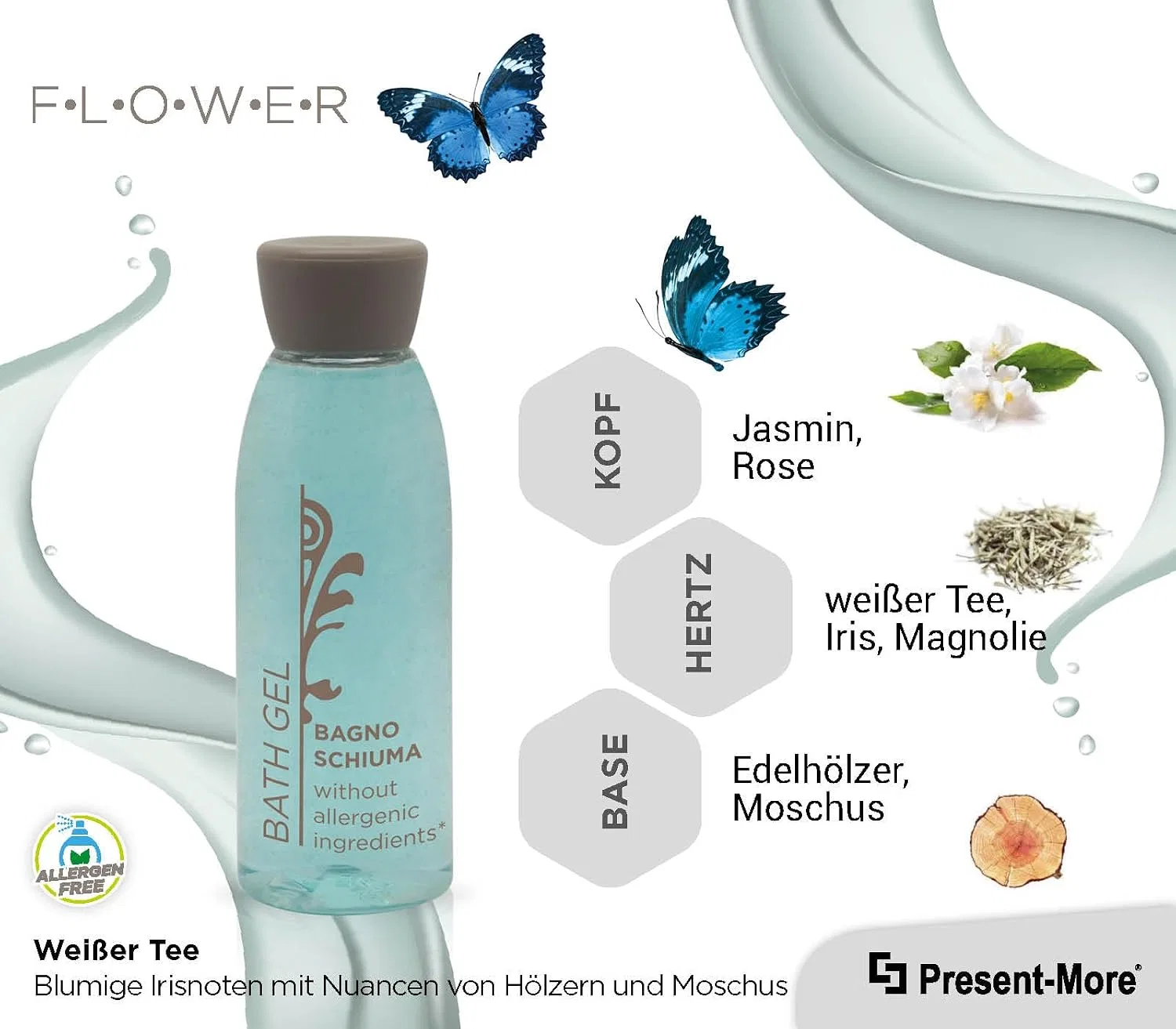 Гель для душа Flower Bubble Bath, PRESENT-MORE, набор 250 шт. по 30 мл, аромат White Tea — фото 2
