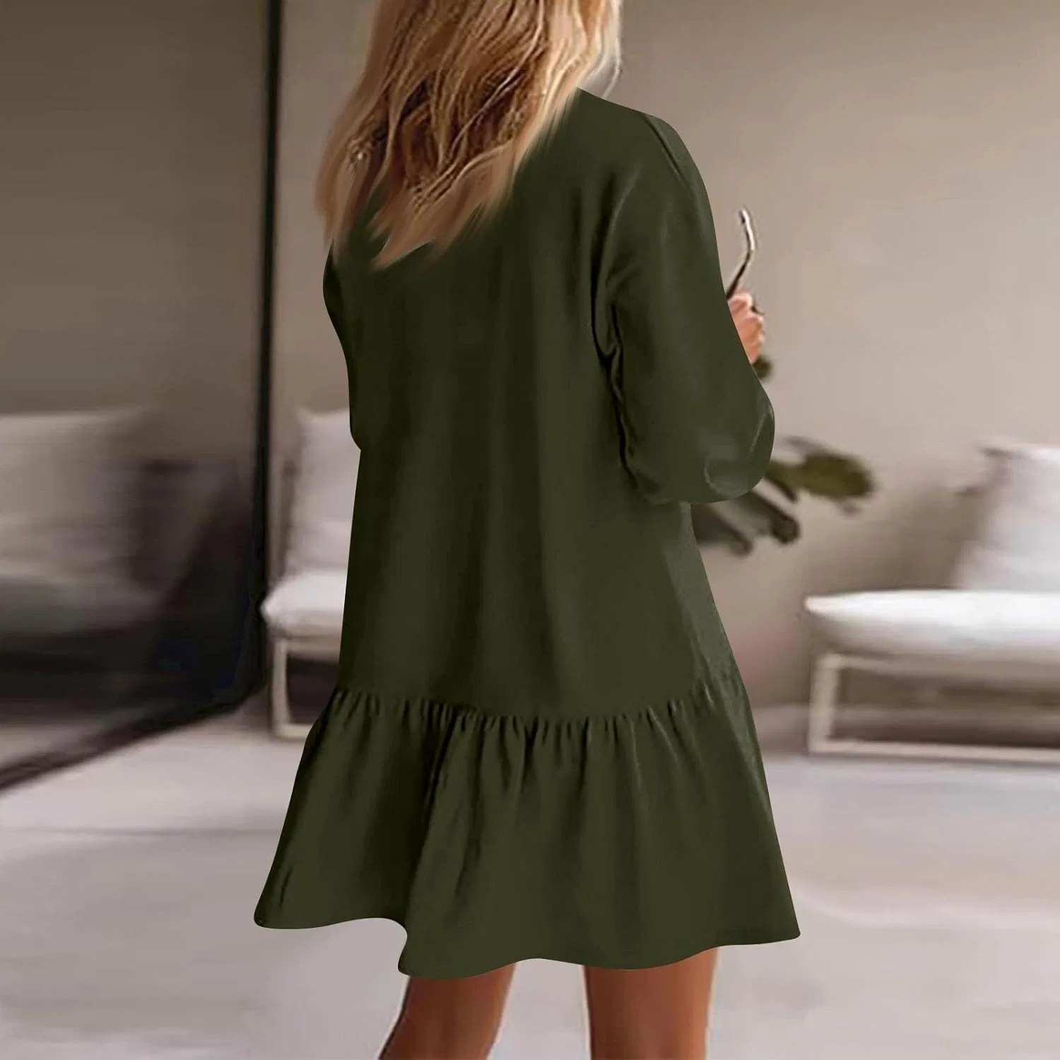 Женское платье-свитшот свободного кроя с длинным рукавом, Army Green — фото 4