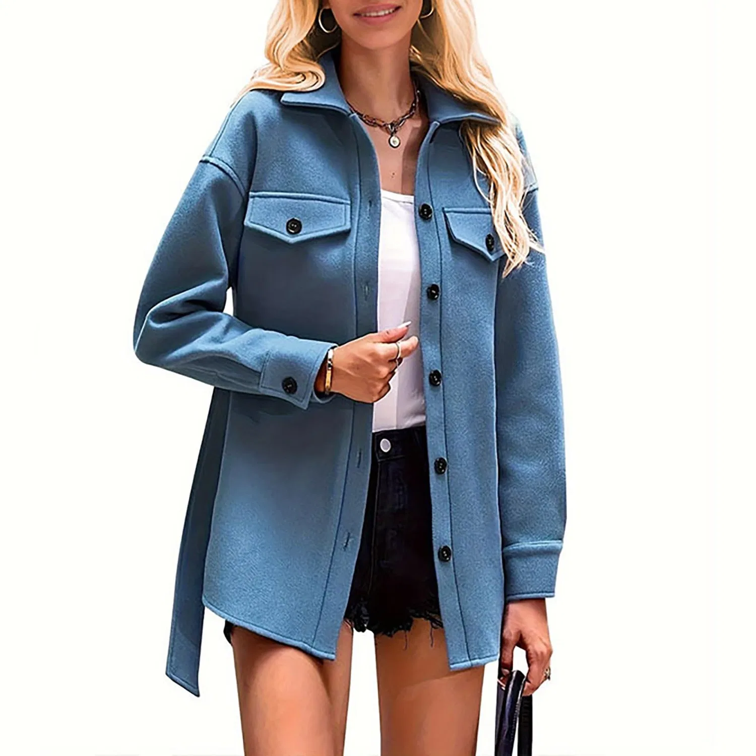 Женская куртка-ветровка с лацканами и карманами Monogram, Blu — фото 3