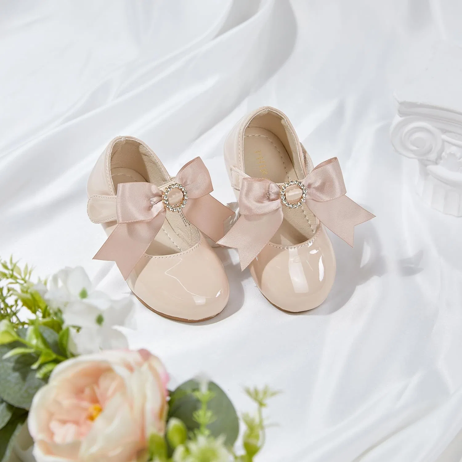 Детские туфли Мэри Джейн для девочек PHIRAMIN, Elegant Bowknot Nude — фото 3