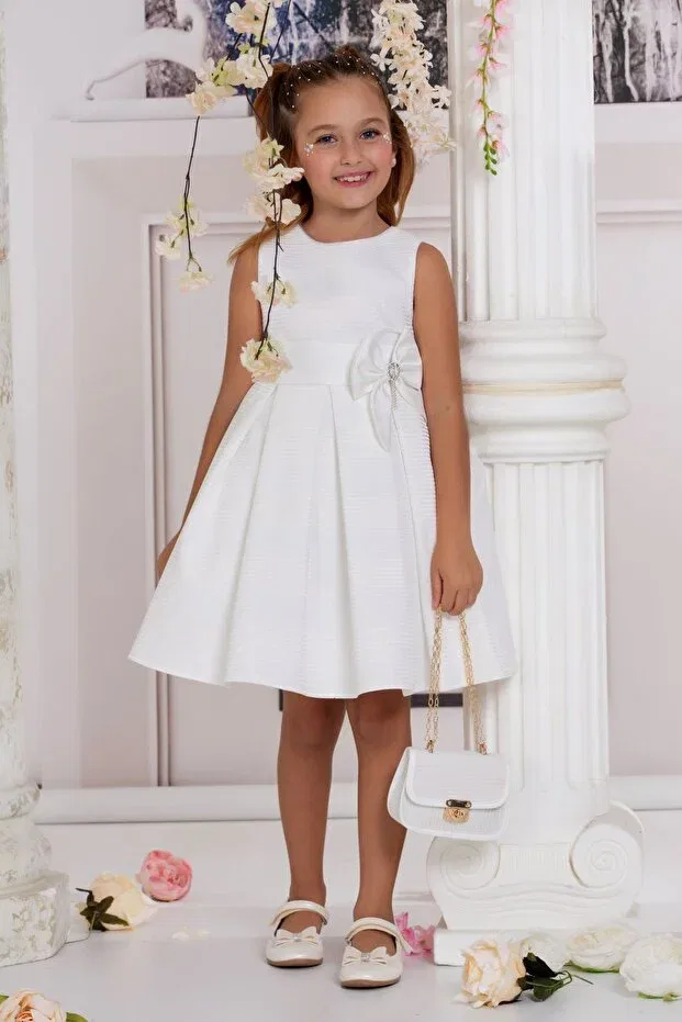 Детское платье для девочек с бантом Süslü Pink Kids, White — фото 2
