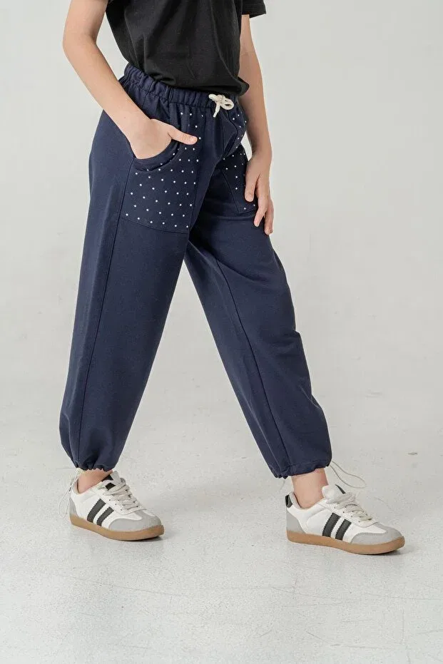 Детские спортивные штаны для девочек с карманами Mışıl Kids, Navy Blue — фото 4