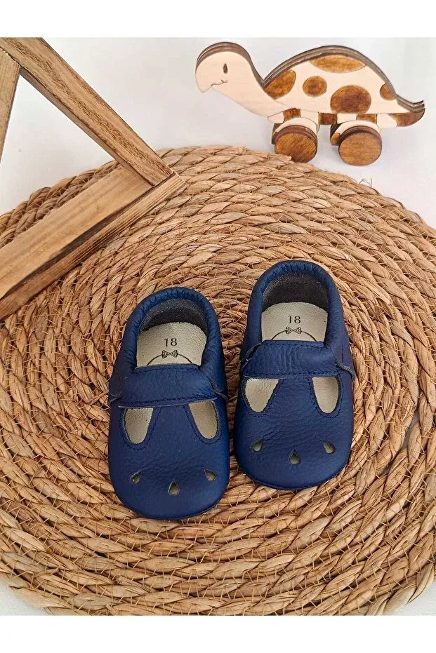 Детские мокасины для мальчиков из натуральной кожи Minibiri, Navy Blue — фото 3