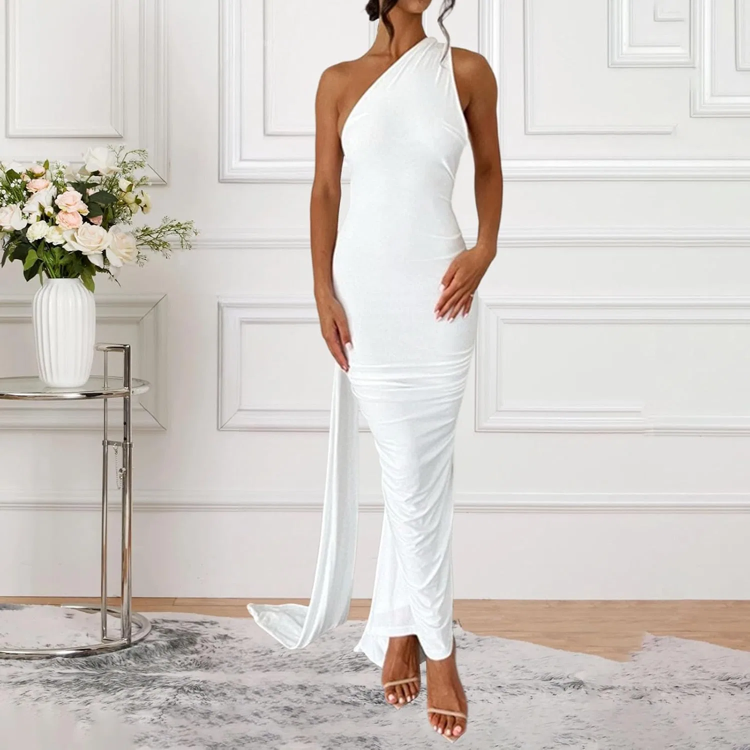 Женское облегающее макси-платье с корсетом Bodycon, White — фото 4