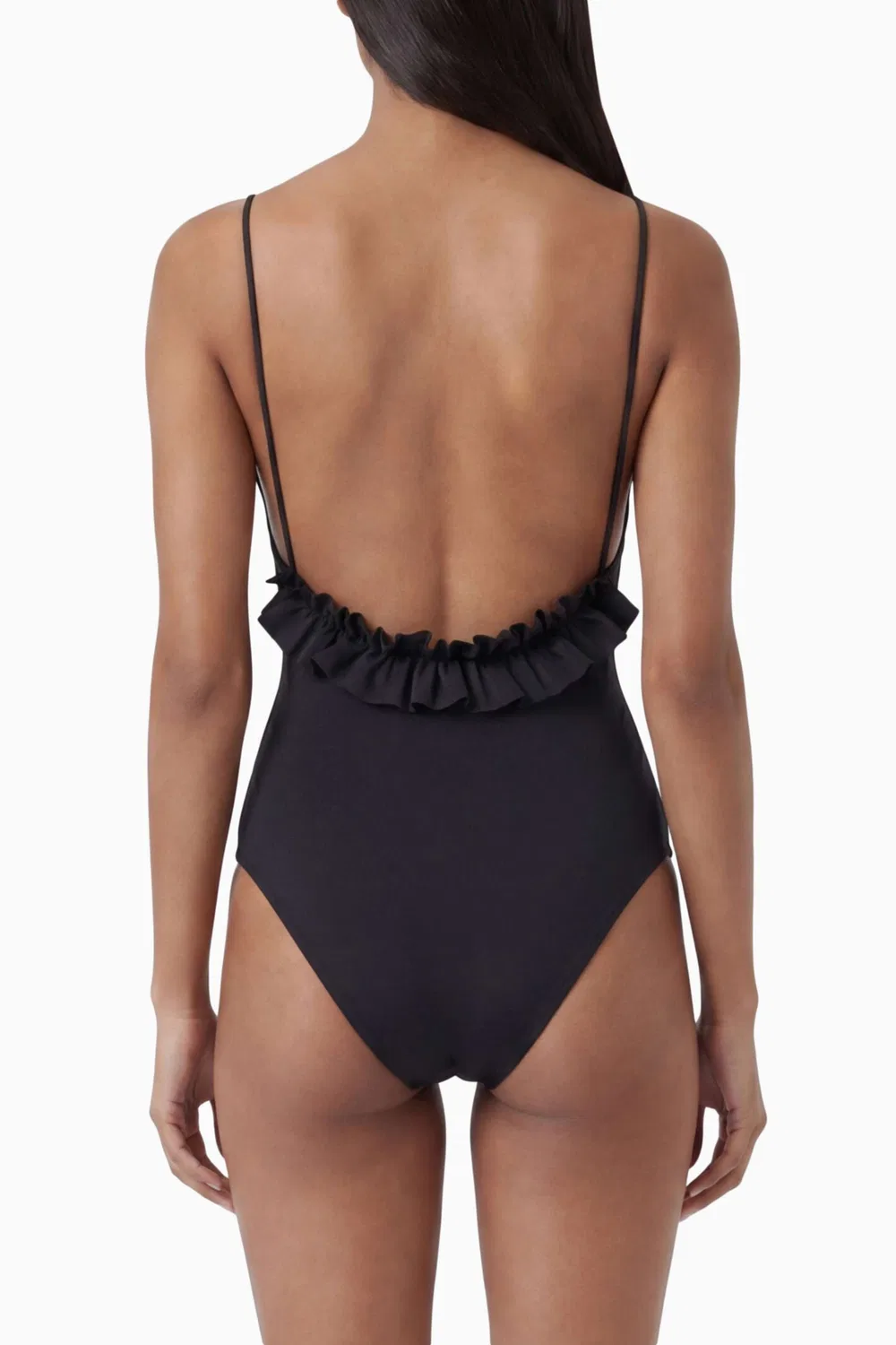 Купальник слитный с рюшами Le Maillot Cabana Jacquemus, черный — фото 3