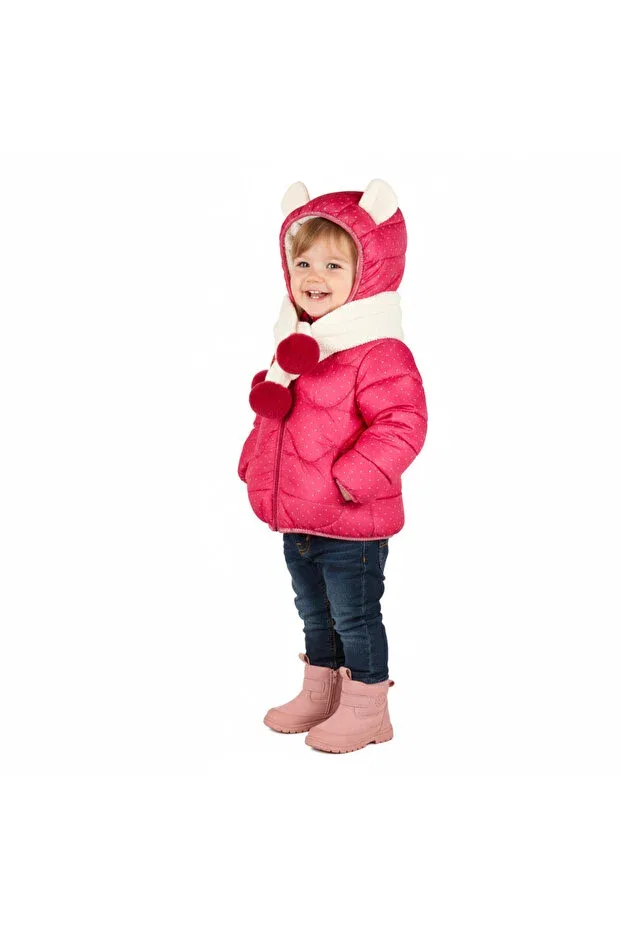 Детское пальто для девочек с принтом Pompom Collar And Hood Mdm, Pink — фото 2