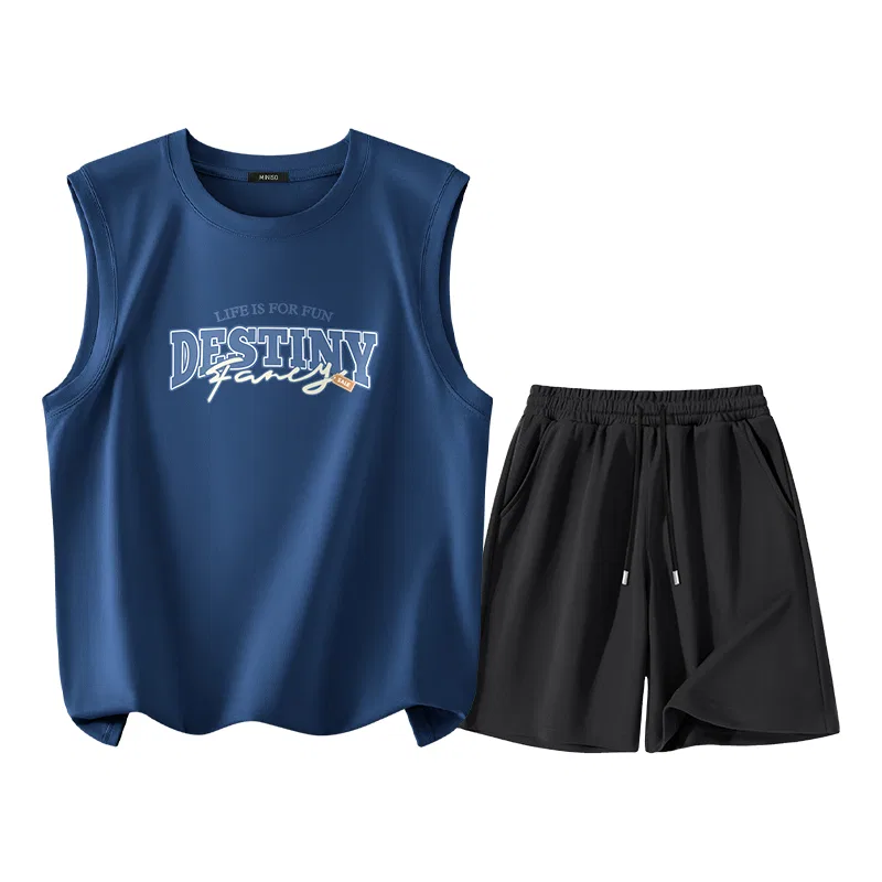 Детский комплект спортивной одежды из хлопка MINISO, Цвет Cerulean (Soft Blue) + Black
