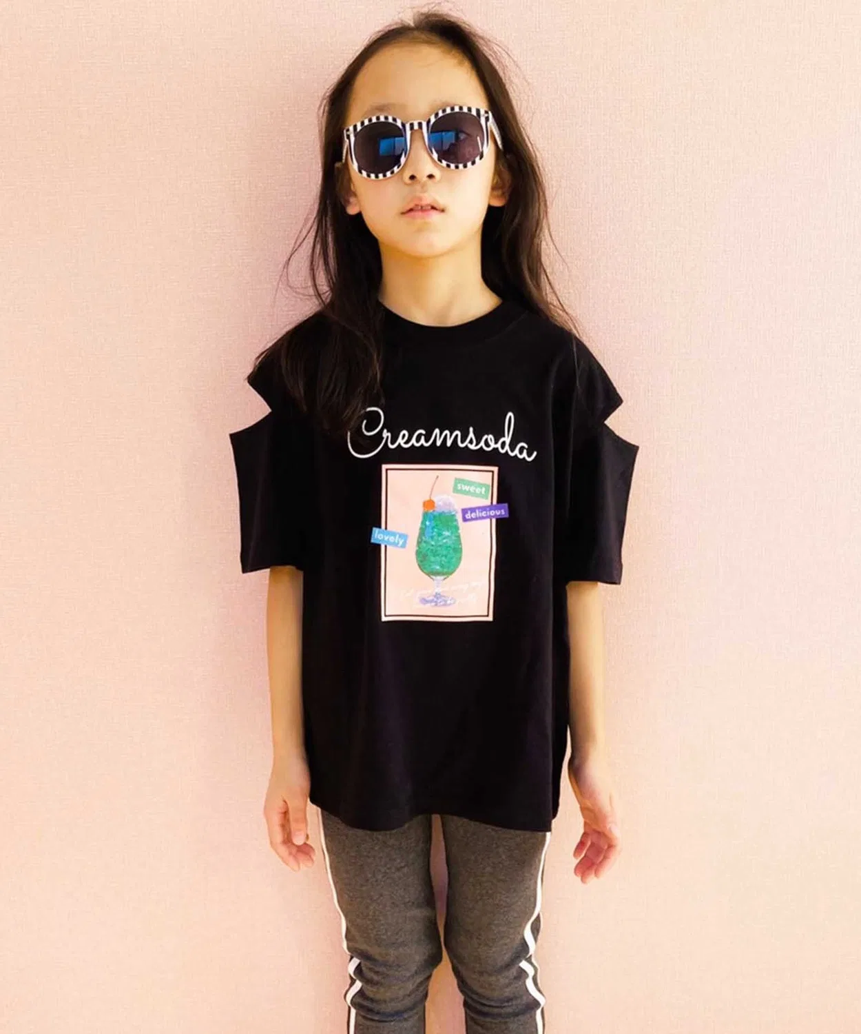 Детская футболка с принтом и открытыми плечами, модель Print Big T THE CASUAL, Black