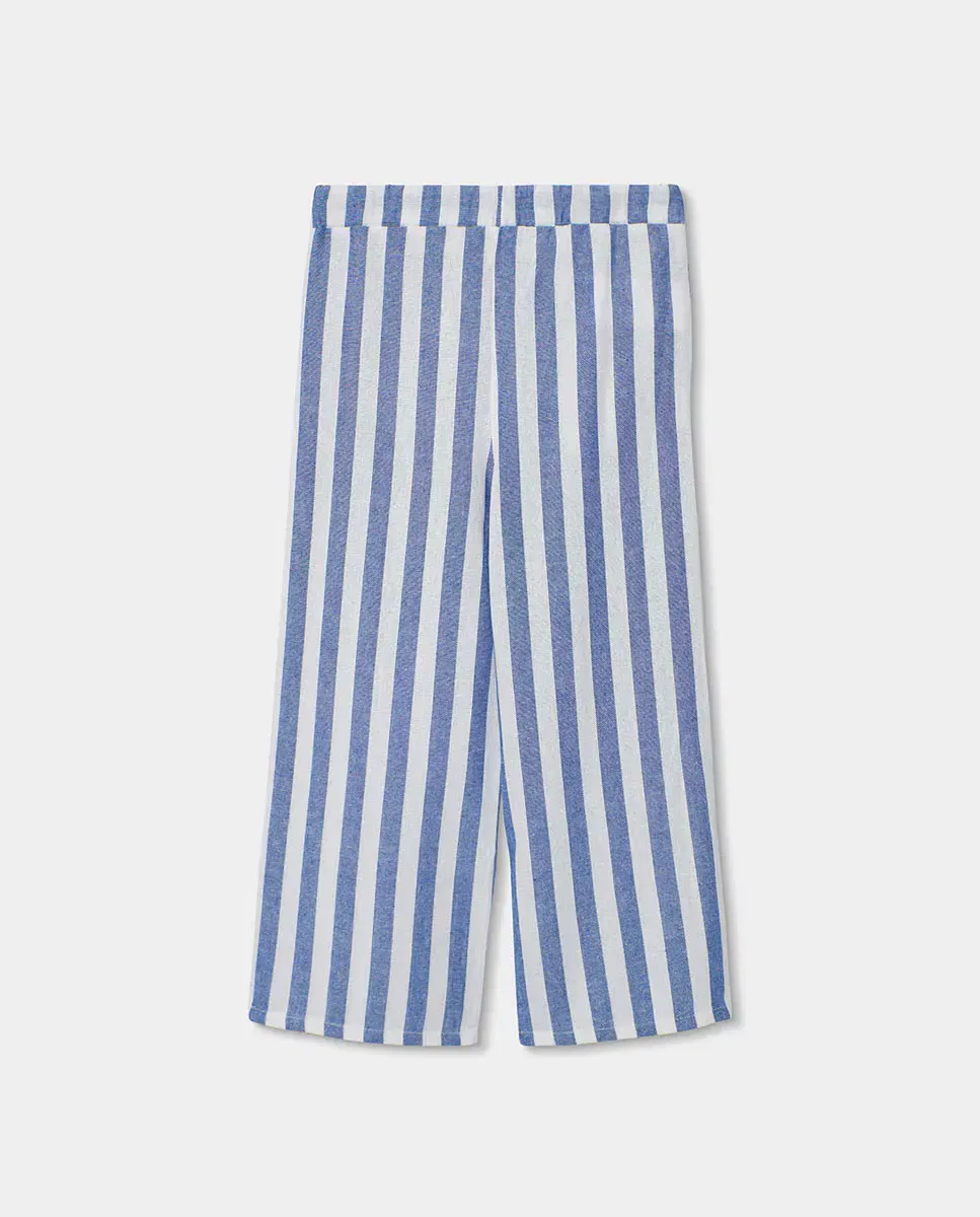 Детские брюки для девочек из вискозы Pantalón lino listado de niña Boboli, Azul Claro — фото 3