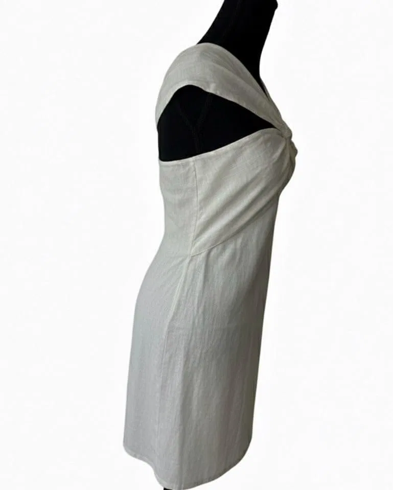 Женское мини-платье с одним рукавом и узлом Cotton-Linen, Natural — фото 2