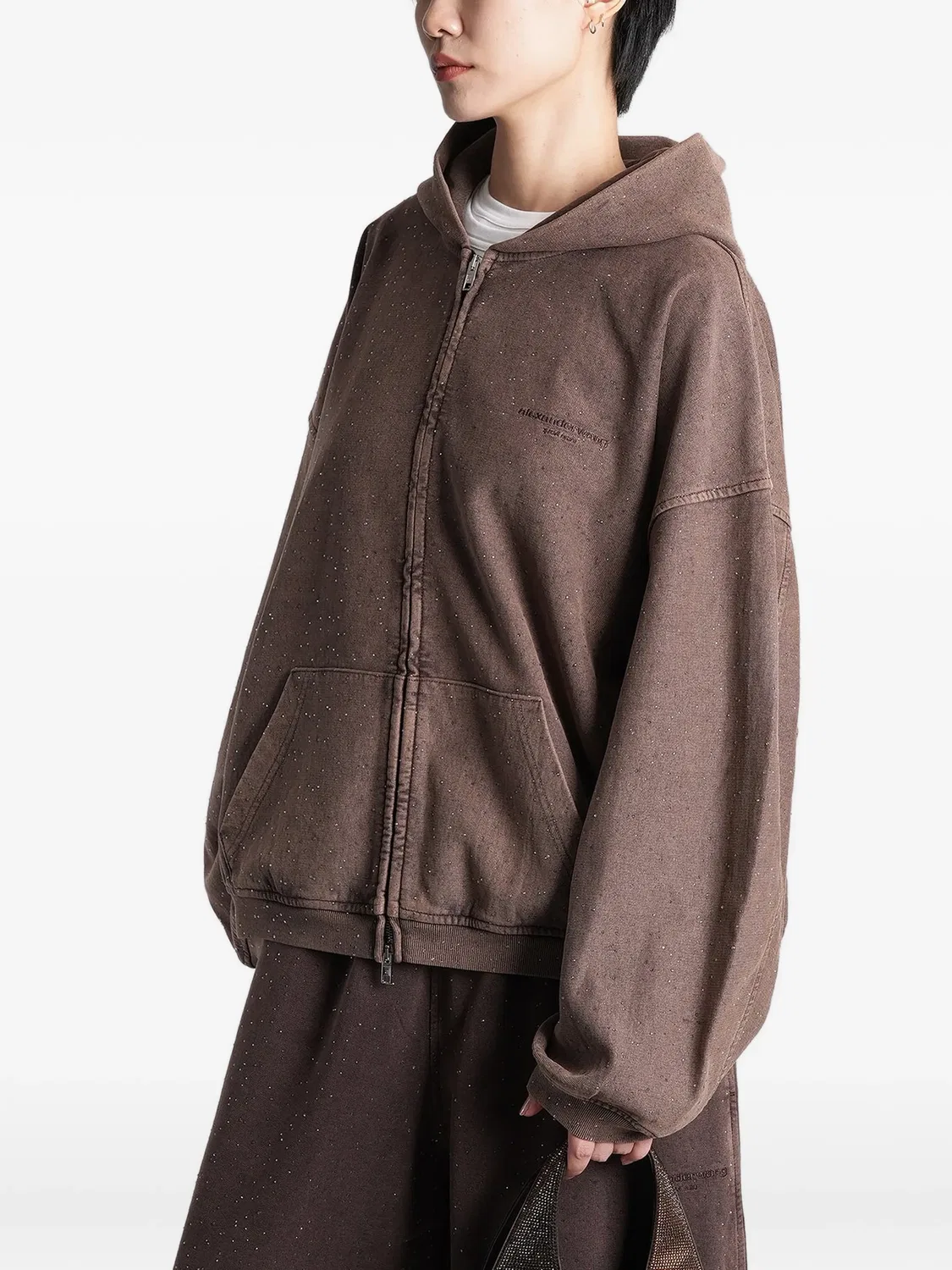 Худи оверсайз с кристаллами Alexander Wang, коричневый — фото 4