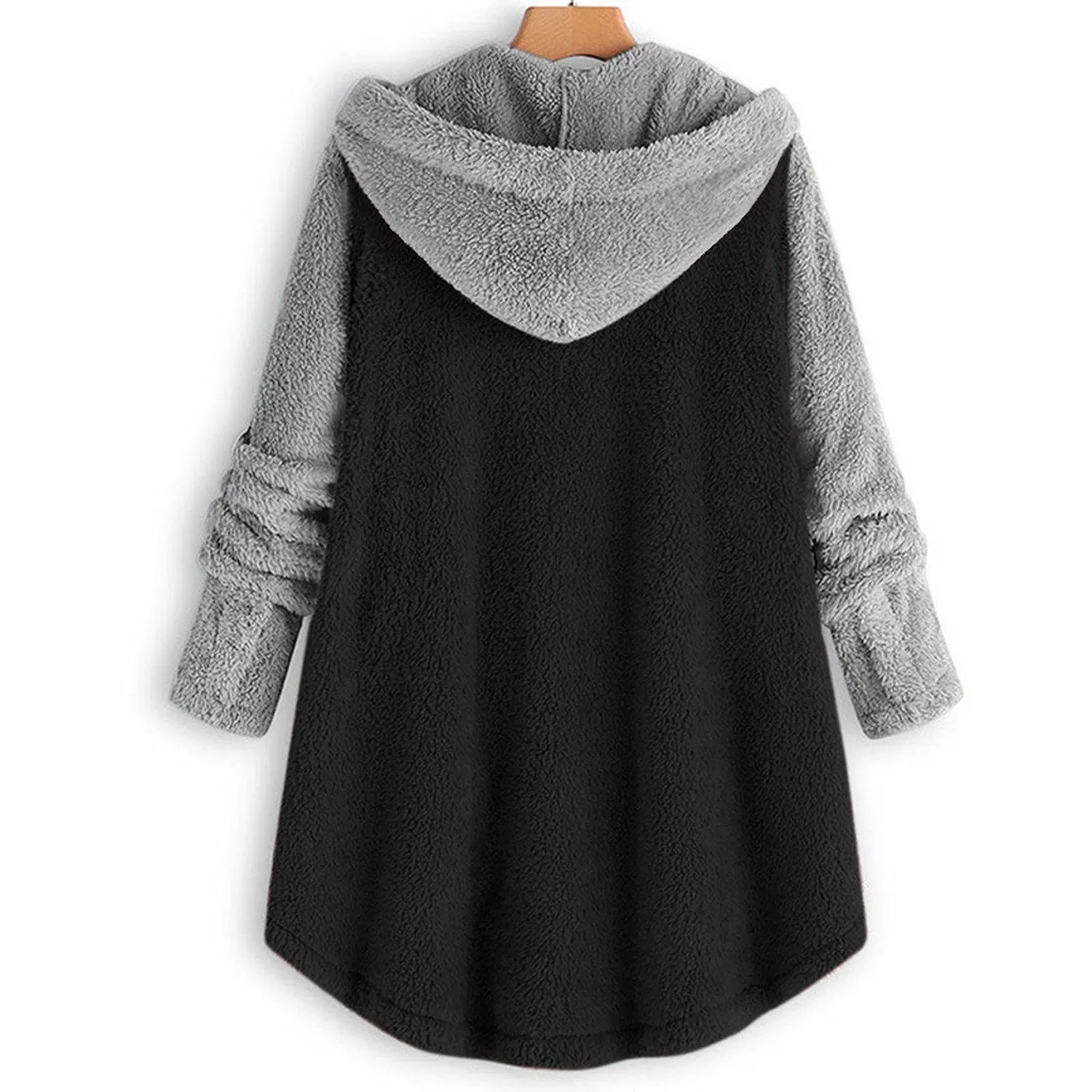 Женское зимнее пальто оверсайз с капюшоном из флиса, Nero — фото 3