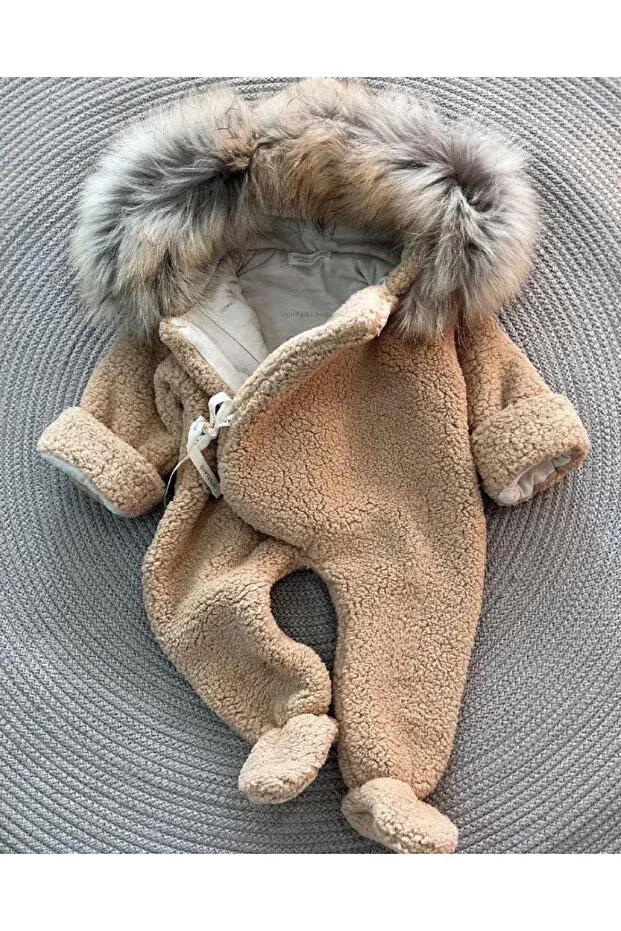 Детский комбинезон из плюша с коротким рукавом Nipperland, Brown — фото 4