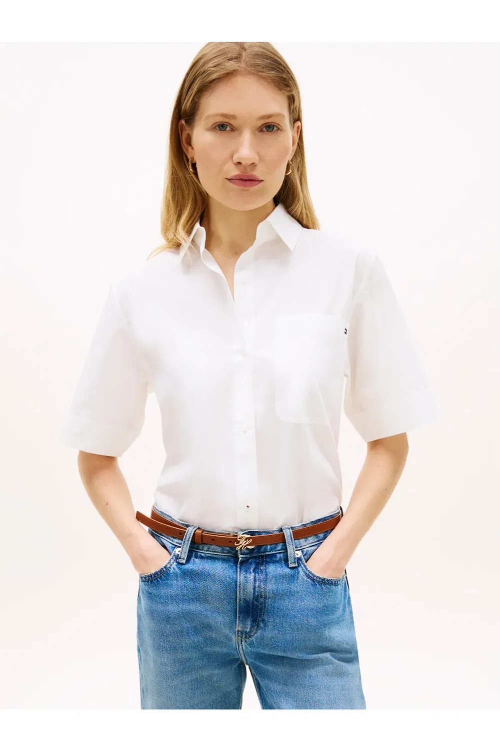 Женская рубашка из поплина с полосами Ess Poplin Stripe Tommy Hilfiger, White — фото 3