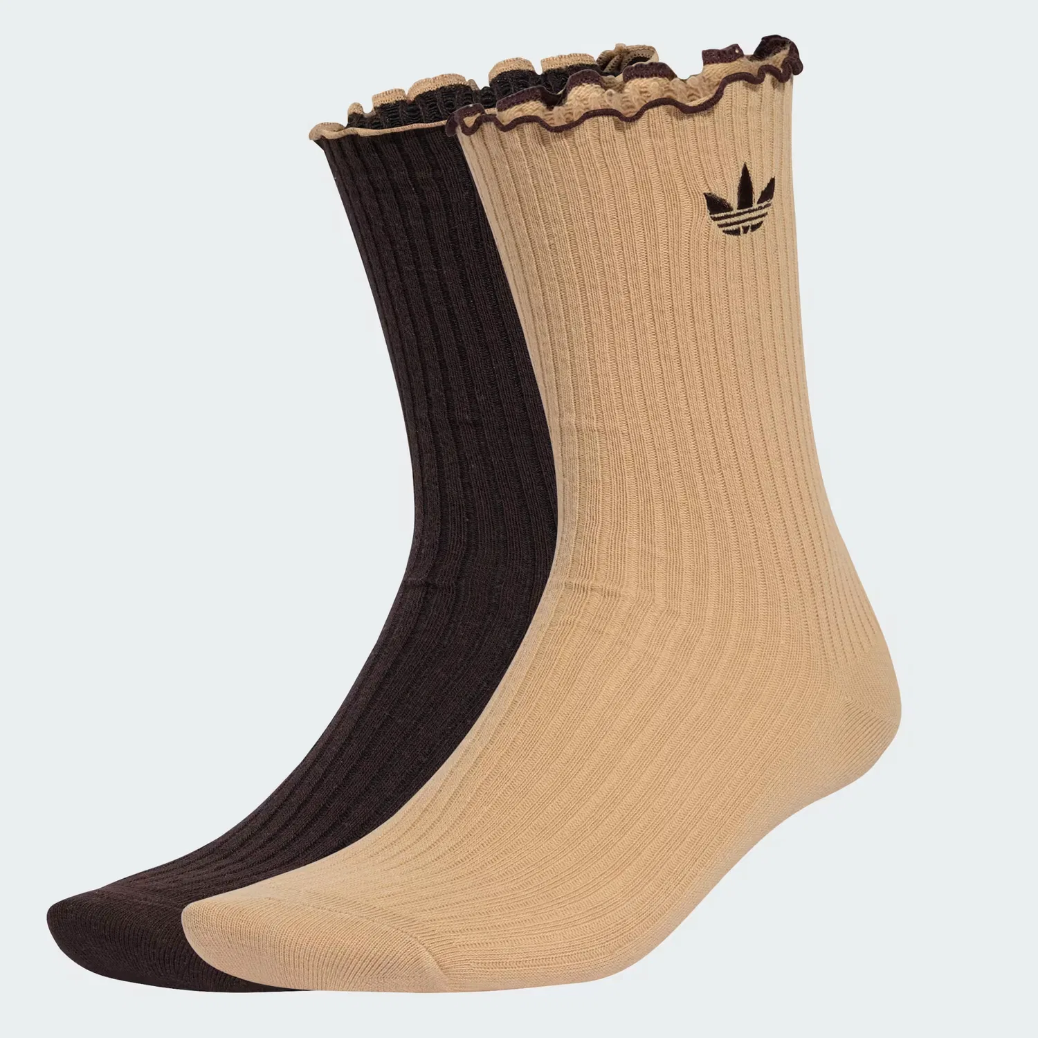 Носки с двойными рюшами, набор из 2 пар, ruffle crew Adidas Originals, бежевый/кофейный
