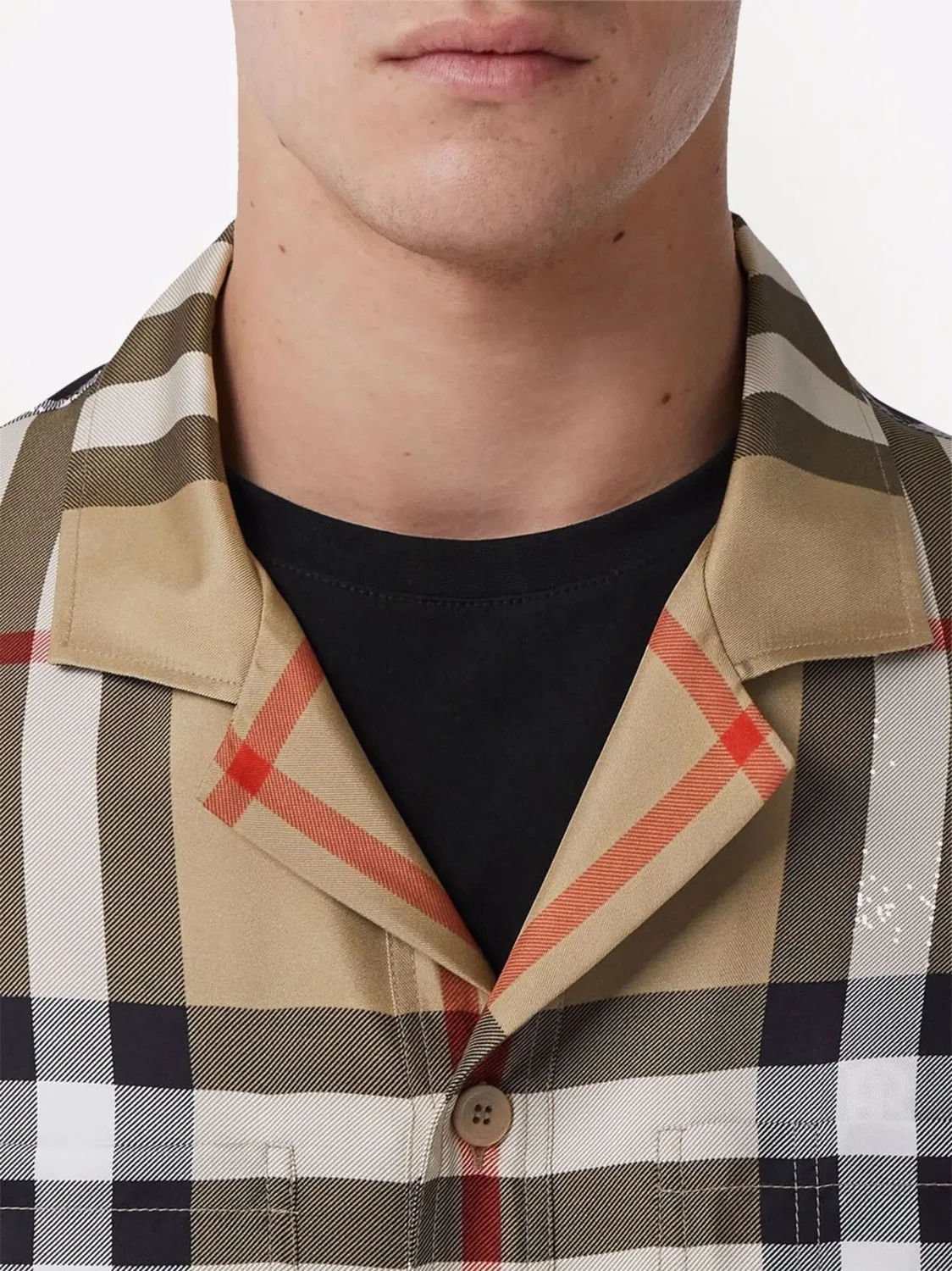 Шелковая рубашка в клетку с коротким рукавом Burberry, коричневый — фото 4