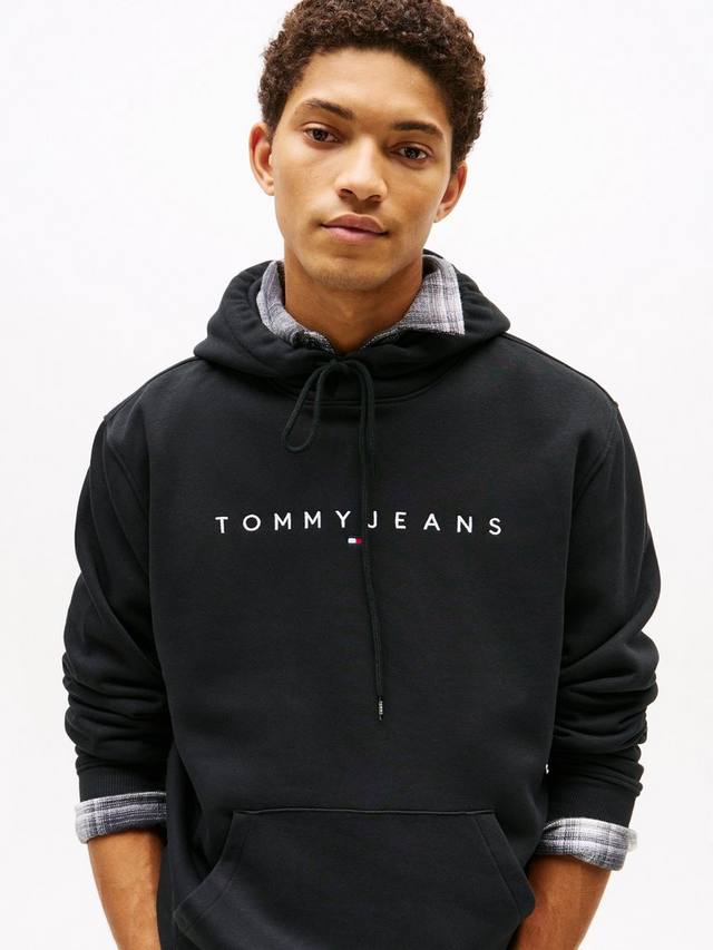 Толстовка Tommy Jeans с линейным логотипом вышивкой и карманом кенгуру Tommy Hilfiger, Black — фото 3