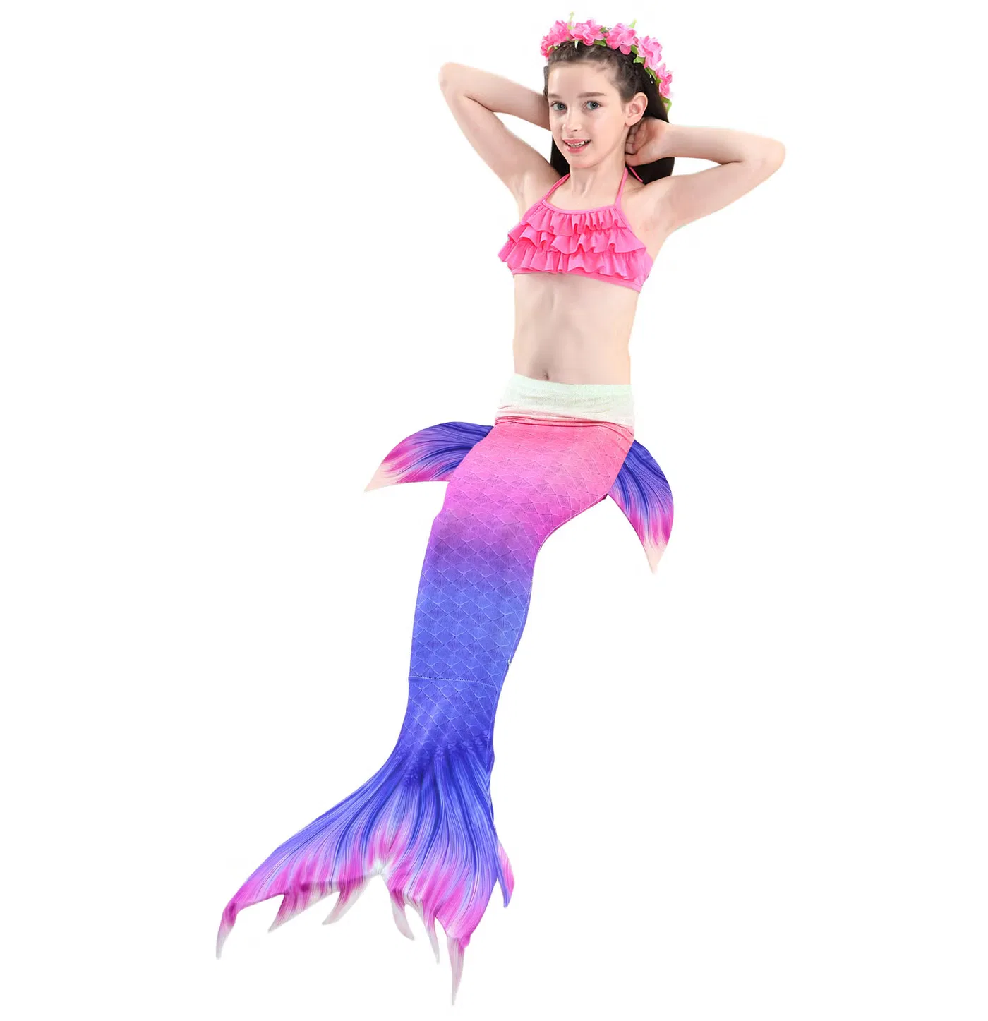 Комплект купальников с бретелями 3-Piece mermaid swimming suit with bikini set Jolly, розовый — фото 2