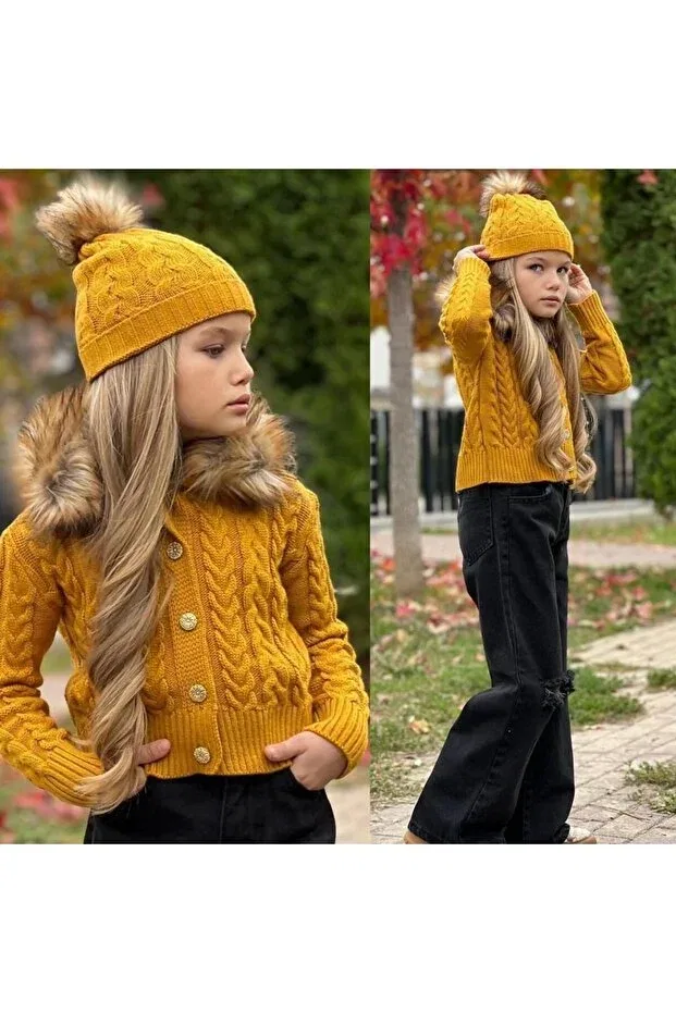 Детский кардиган для девочек с косами Cable Knit Nisaykids, Yellow — фото 2