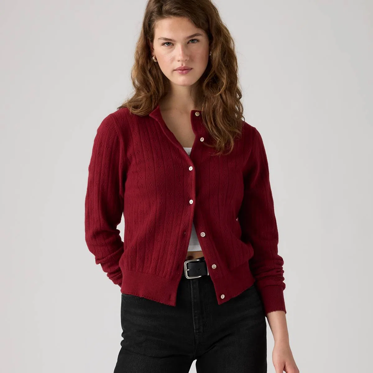 Очень мягкий ажурный кардиган с круглым вырезом Levi's, Warm Cabernet - Red