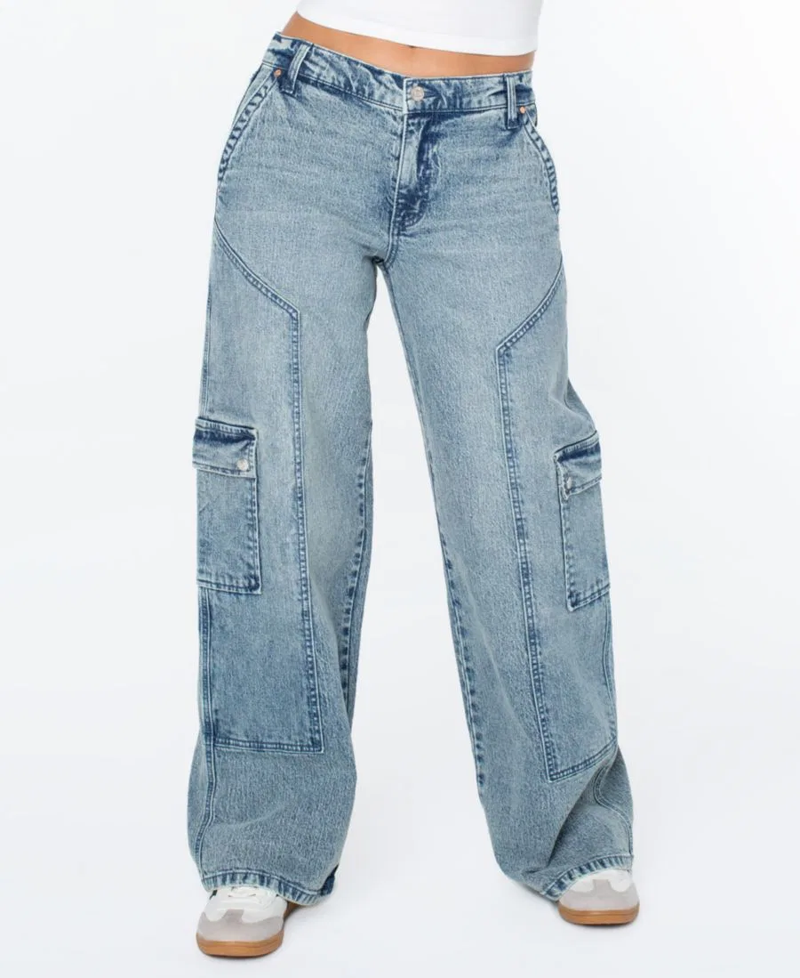 Джинсы с широкой штаниной и карго-карманами, модель Mid-Rise Wide-Leg Cargo Celebrity Pink, Penora — фото 3