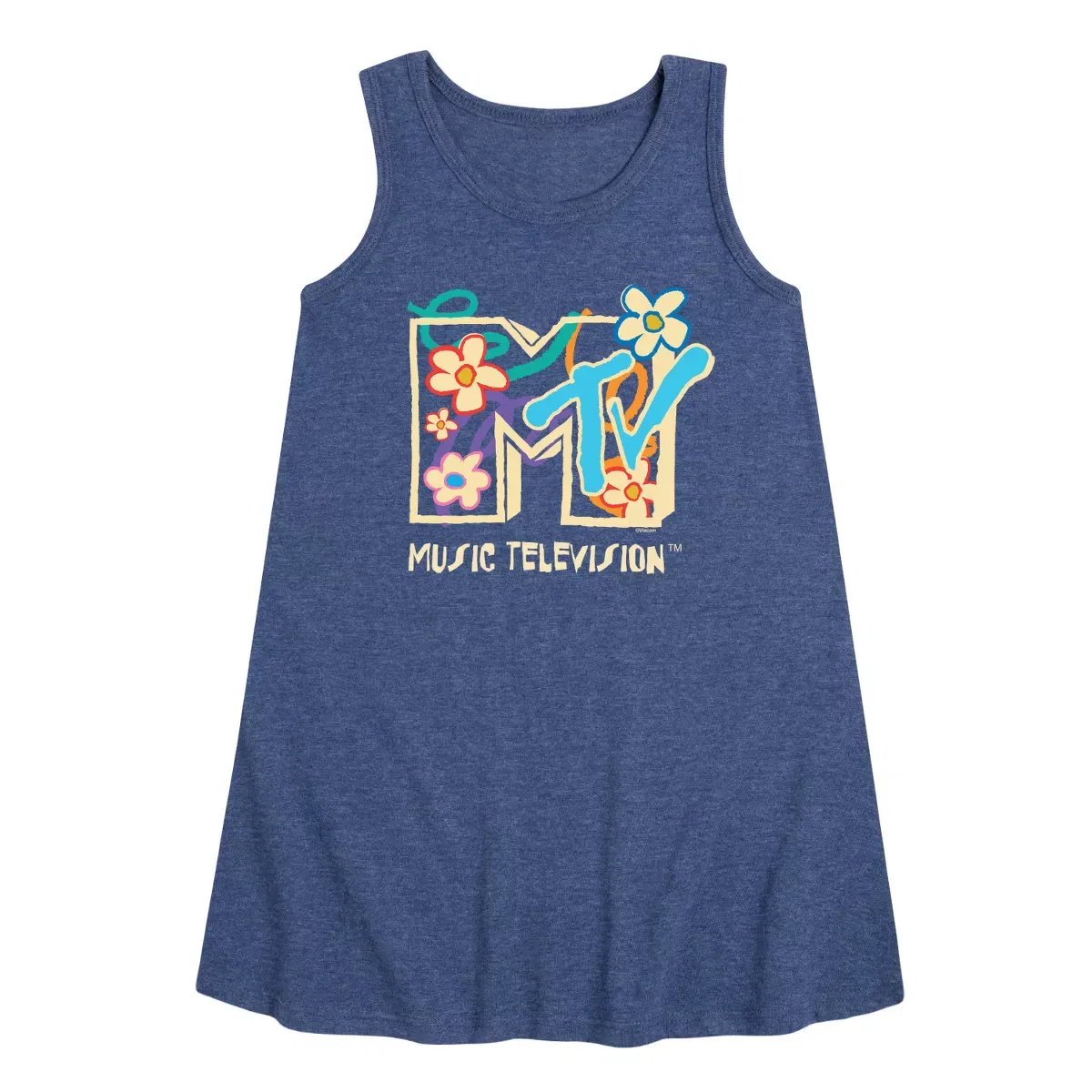 Детское платье-трапеция без рукавов с принтом MTV Drawn Floral Logo, MTV, Heather Navy