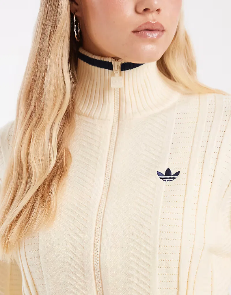 Спортивная куртка Adidas Originals Firebird из ажурной вязки, кремовый — фото 3