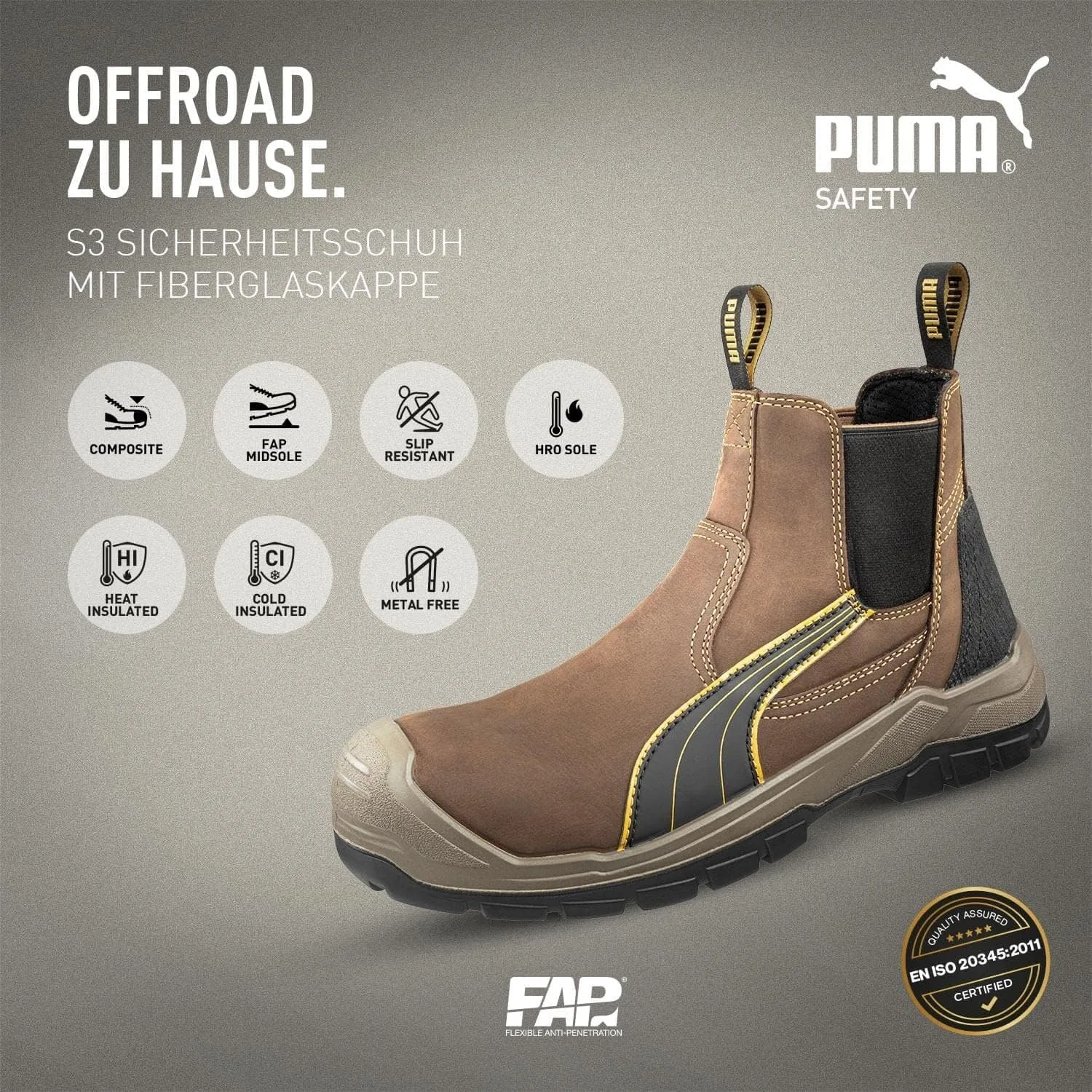 Рабочие ботинки PUMA Safety Men's S3 TANAMI MID - кожаные ботинки с защитным носком - водонепроницаемые и противоскользящие, для работы и использования на открытом воздухе, коричневый — фото 3