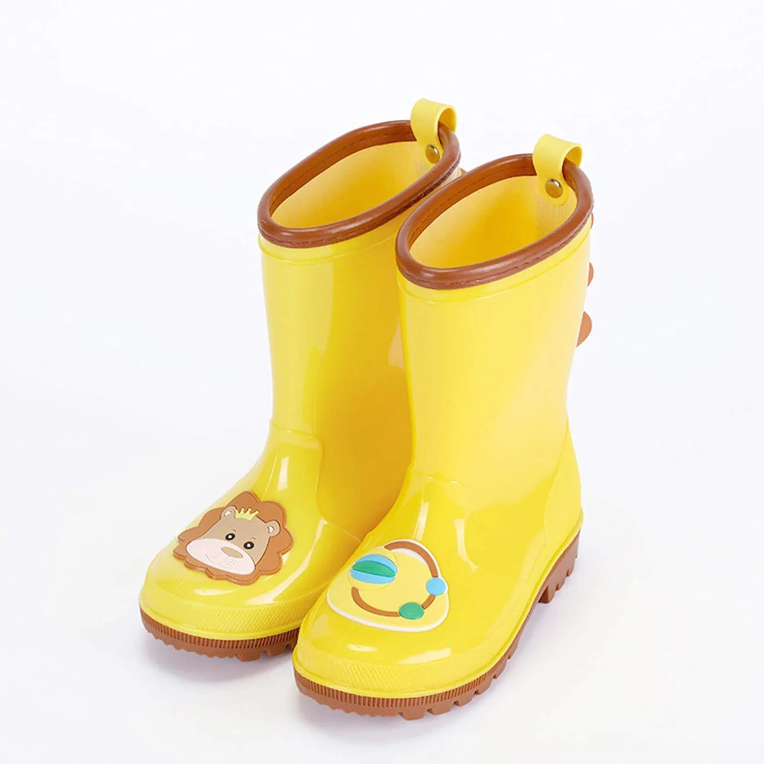 Детские резиновые сапоги для девочек и мальчиков с защитным манжетом, нескользящей подошвой, водонепроницаемые, Yellow — фото 4