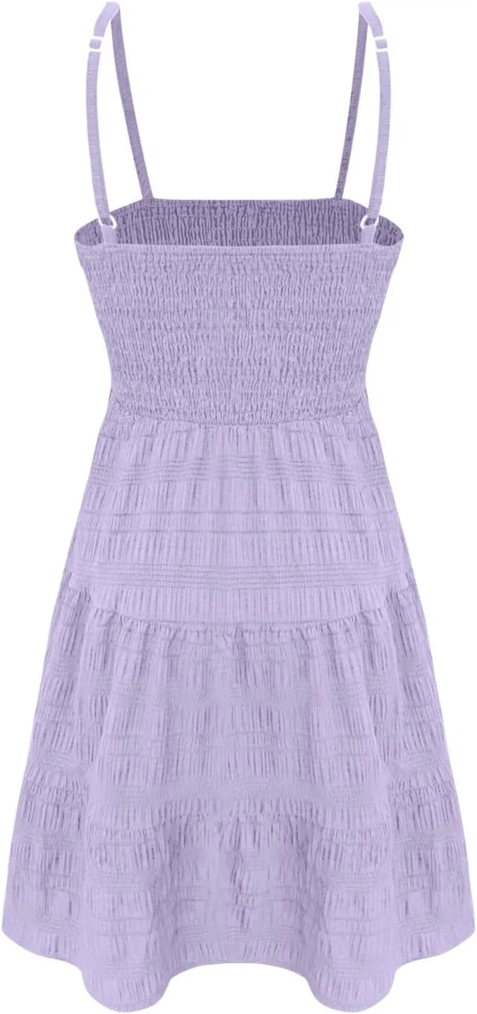 Женское мини-платье на бретелях с смок-деталью Summer Dresses, Purple — фото 4