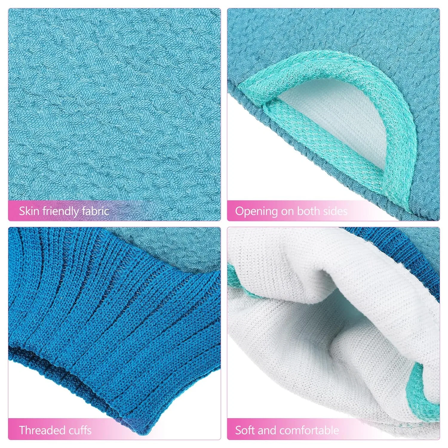 Пилинг-перчатки для тела 8 шт с эластичной манжетой, SEWACC, Beige Grün Blau Rosa — фото 2