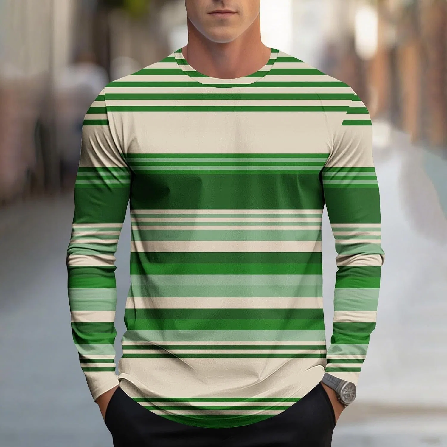 Мужская спортивная футболка с цветными блоками Pullover Casual, Green — фото 2