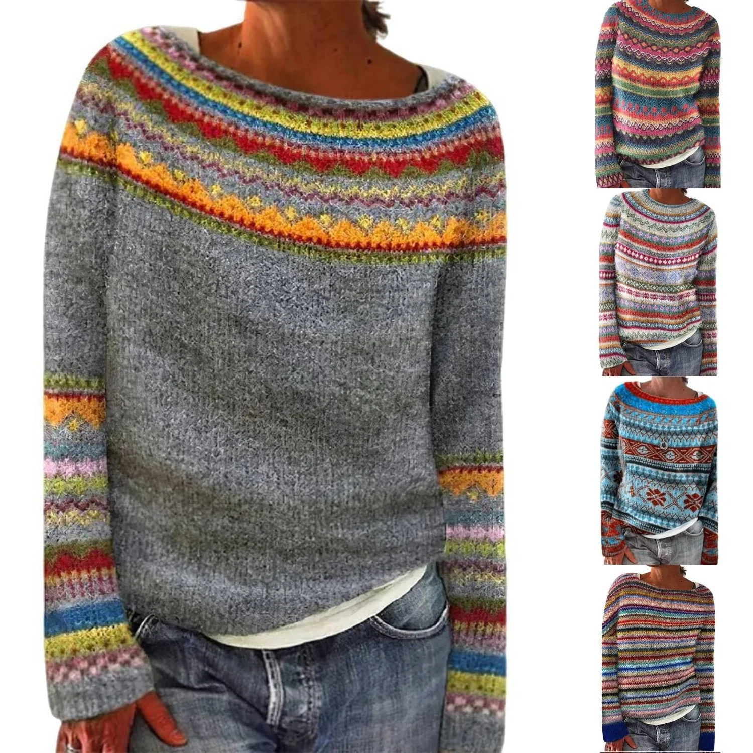 Женский свитер с высоким воротом Winter Thick Warm Cozy Long Sleeve Pullover Tops Crew Neck Ribbed Lightweight Outerwear Chunky Knitted Sweater Casual Loose, Blu Scuro