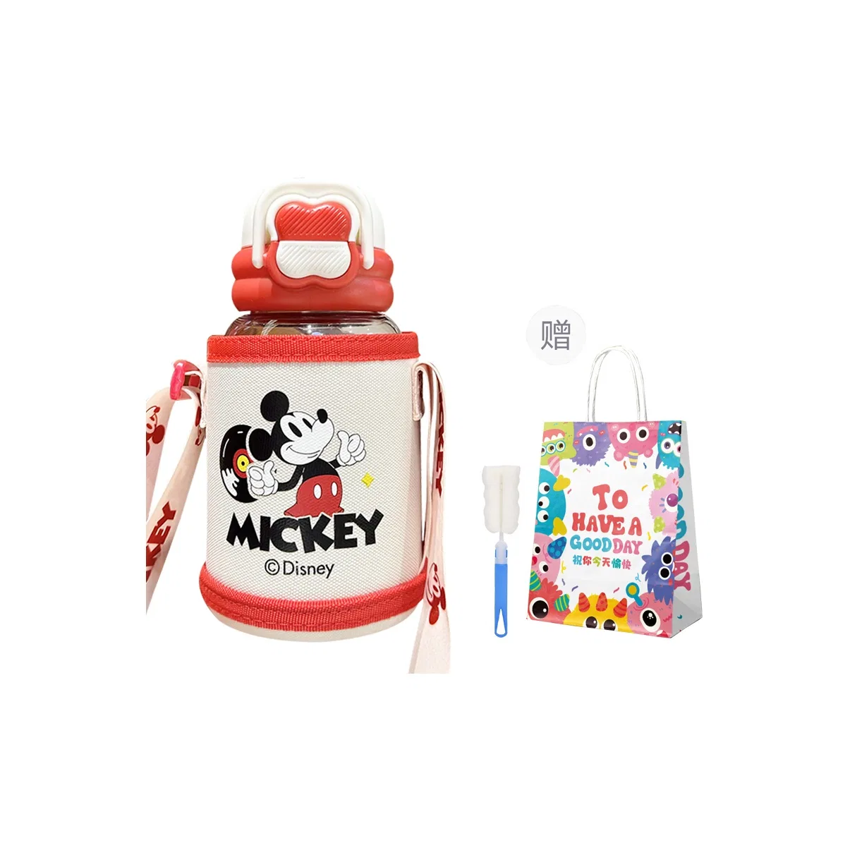 Детская кружка с принтом Mickey Mouse, 650 мл, Disney, Mickey Mouse+Cup Cleaning Brush+Monster World Shopping Bag