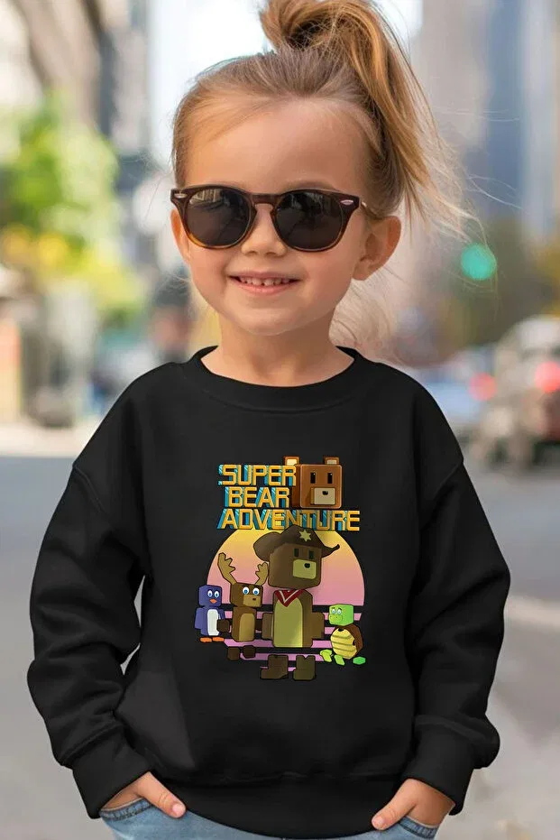 Детские свитшот для девочек с принтом Super Bear Game Character Zeycem Store, Черный