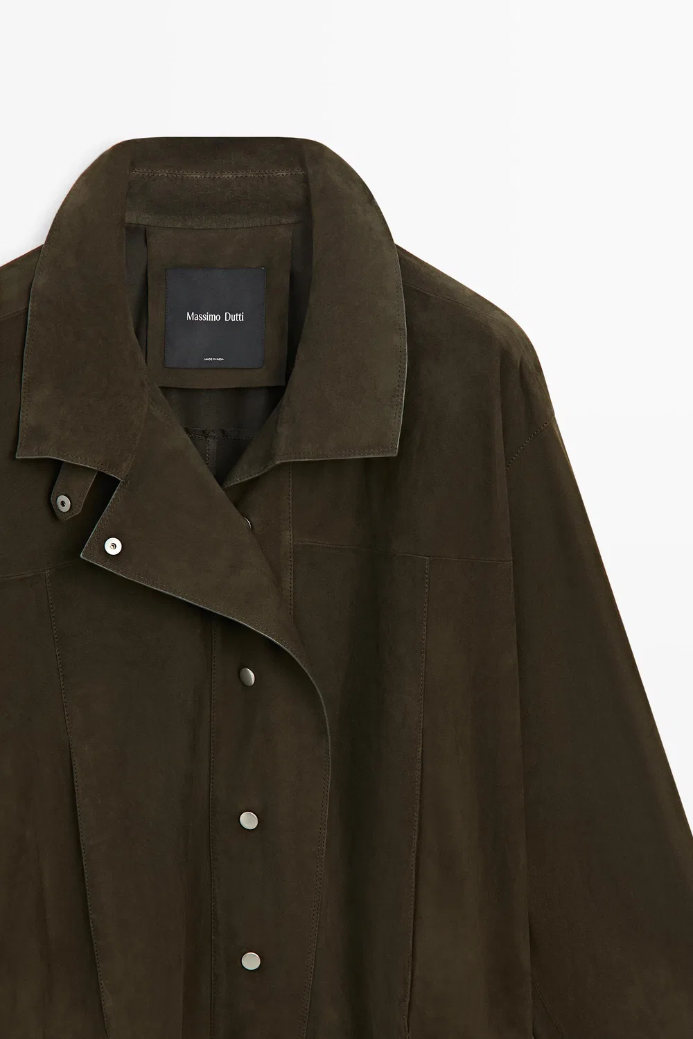 Куртка Massimo Dutti, из искусственной замши с высоким воротником, хаки — фото 4