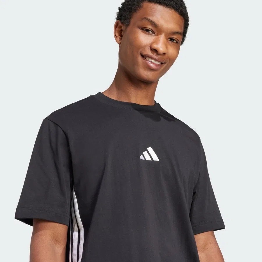 Футболка спортивная с длинным рукавом Essentials 3-Stripes adidas, Черно-белый — фото 4