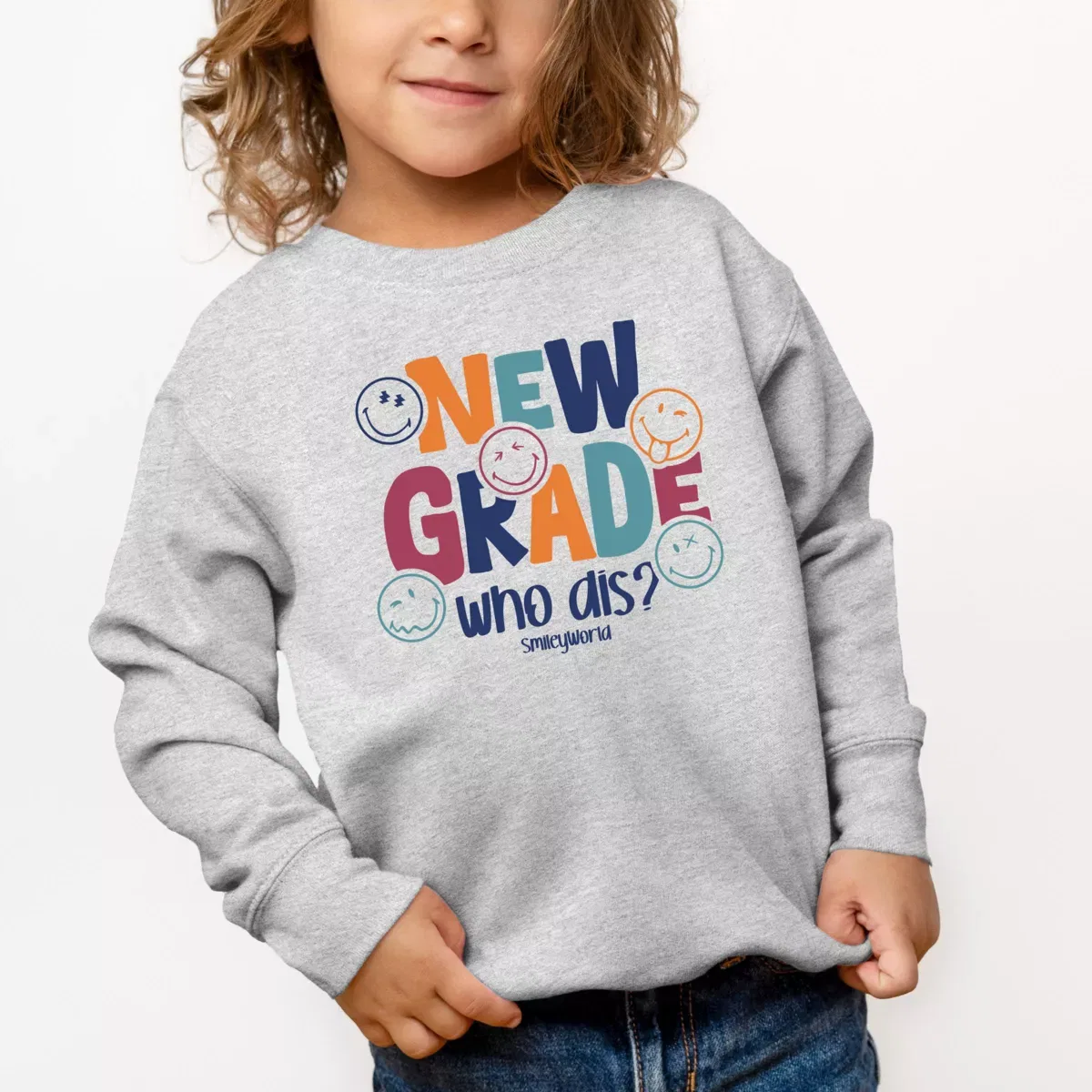 Детский свитшот с принтом SmileyWorld New Grade Who Dis? The Juniper Shop, Heather Grey — фото 3