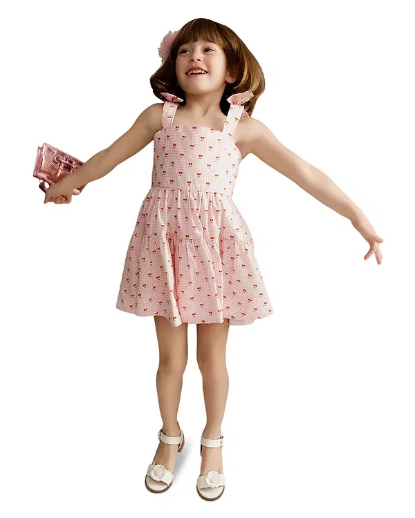 Детское платье для девочек с принтом Suki Cherry Mini Dress Bardot Junior, розовый — фото 4