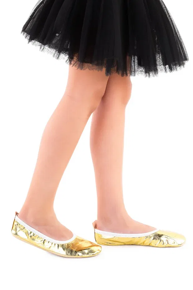 Детские балетки для девочек текстильные Kiko Kids, Gold