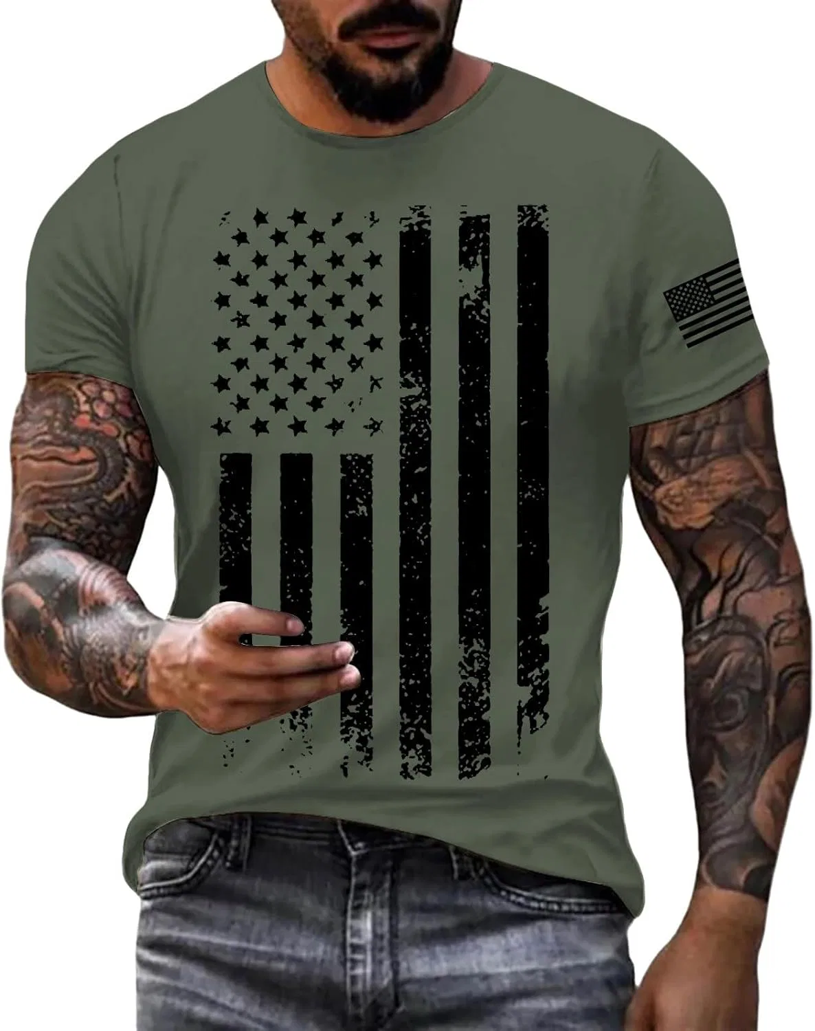 Мужская футболка с американским флагом для тренировок, Green