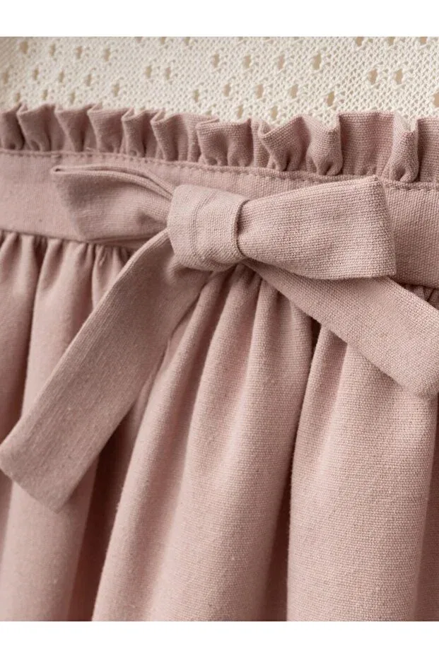 Детское платье для девочек хлопковое Bow linen dress Cherrys Bebek, Powder — фото 4